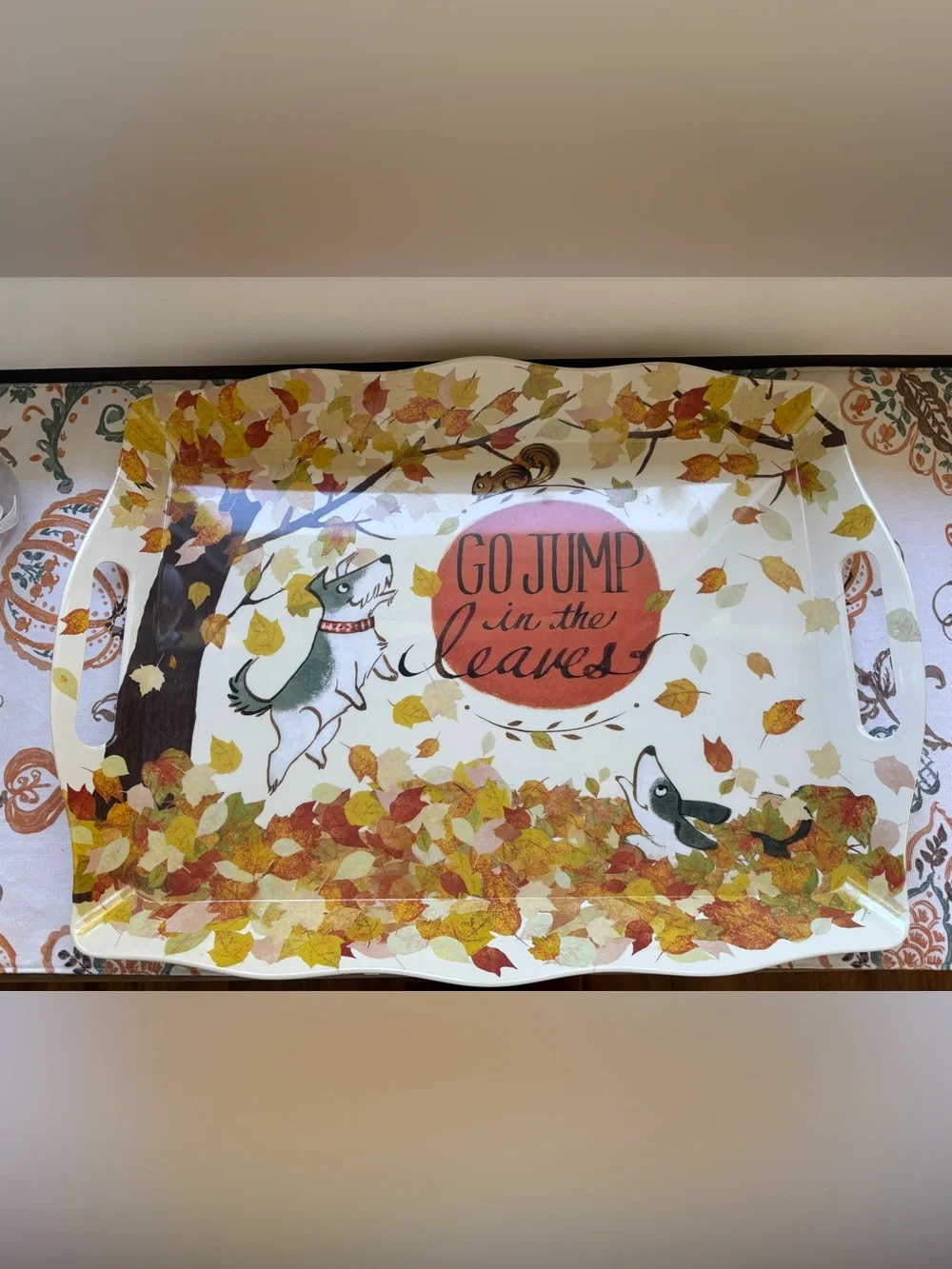 Pier 1 Go Jump in the Leaves Melamine Handled Serving Tray Platter